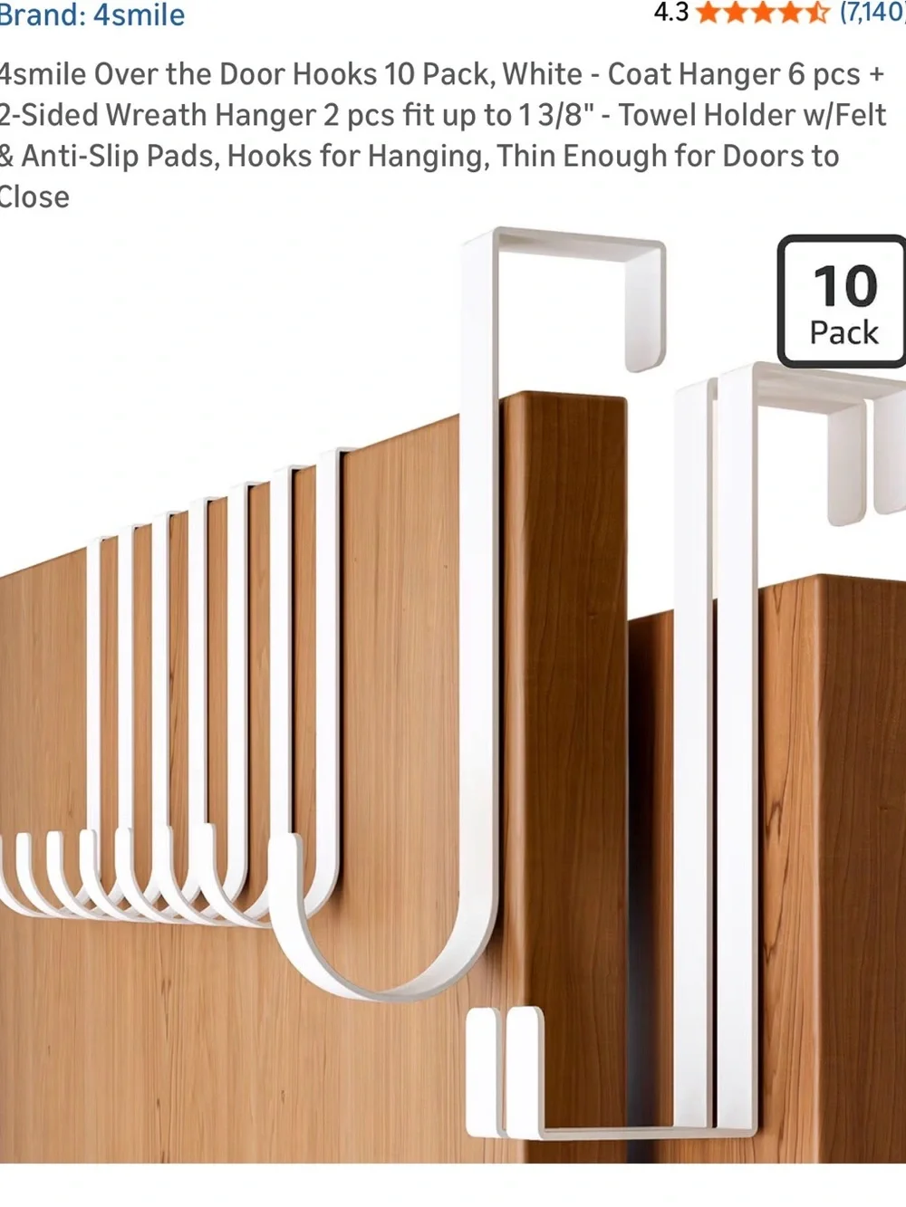White Over-the-Door Hooks - 10 Pack